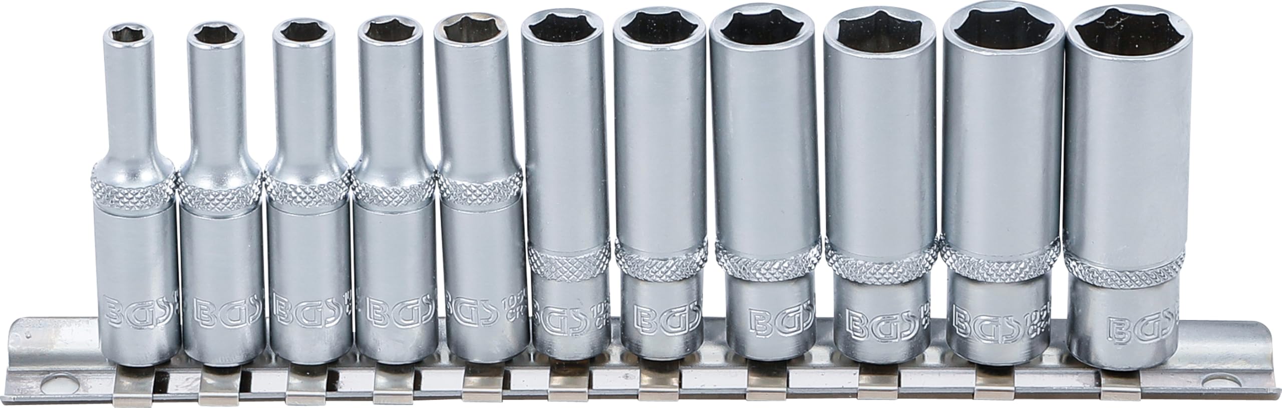 BGS 2221 | Socket Set, Hexagon, deep | 6.3 mm (1/4") Drive | 4 - 13 mm | 11 pcs.