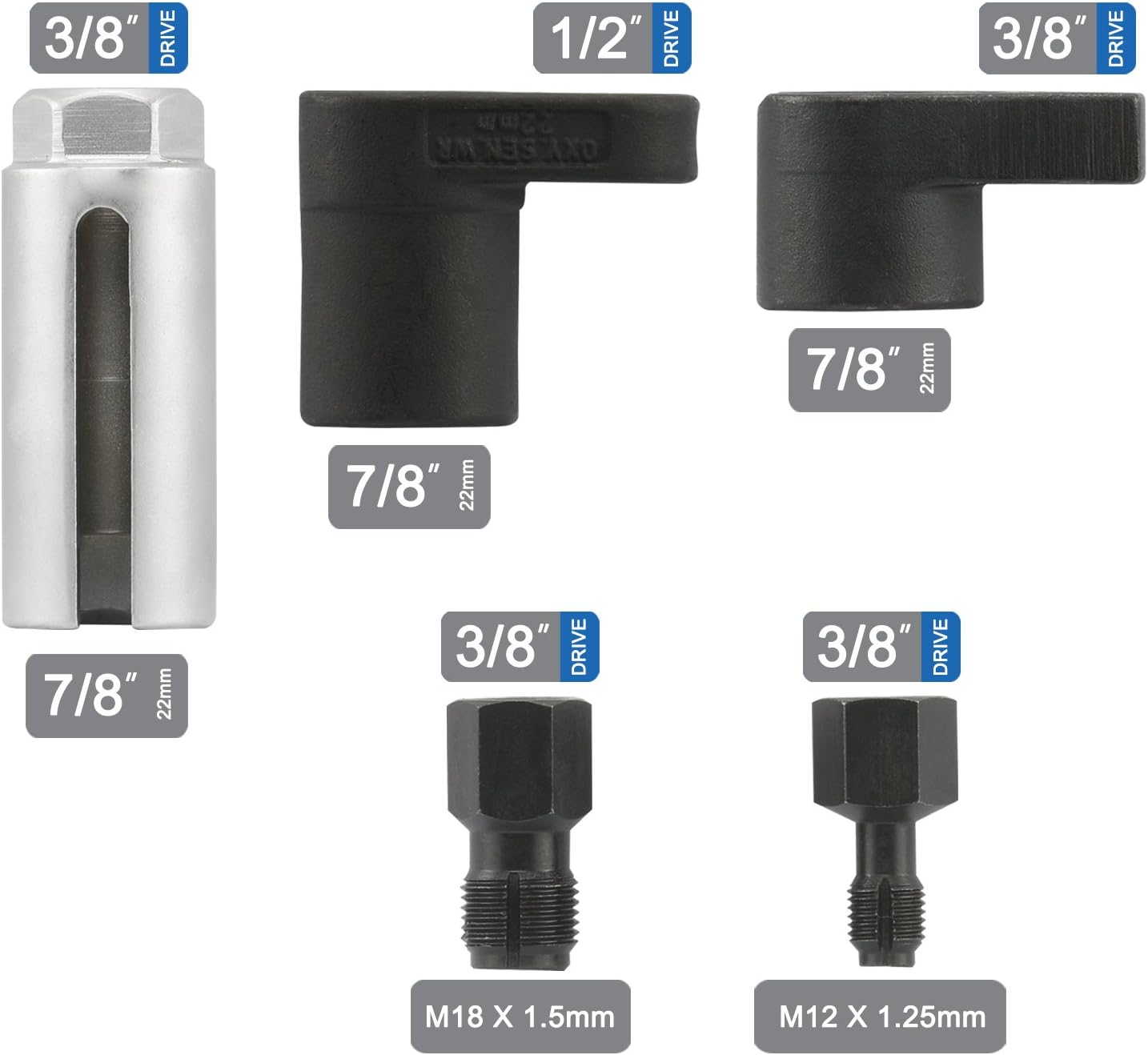 Tooluxe® 20764L Oxygen Sensor Socket Wrench and Thread Chaser Set | 5-Piece Set