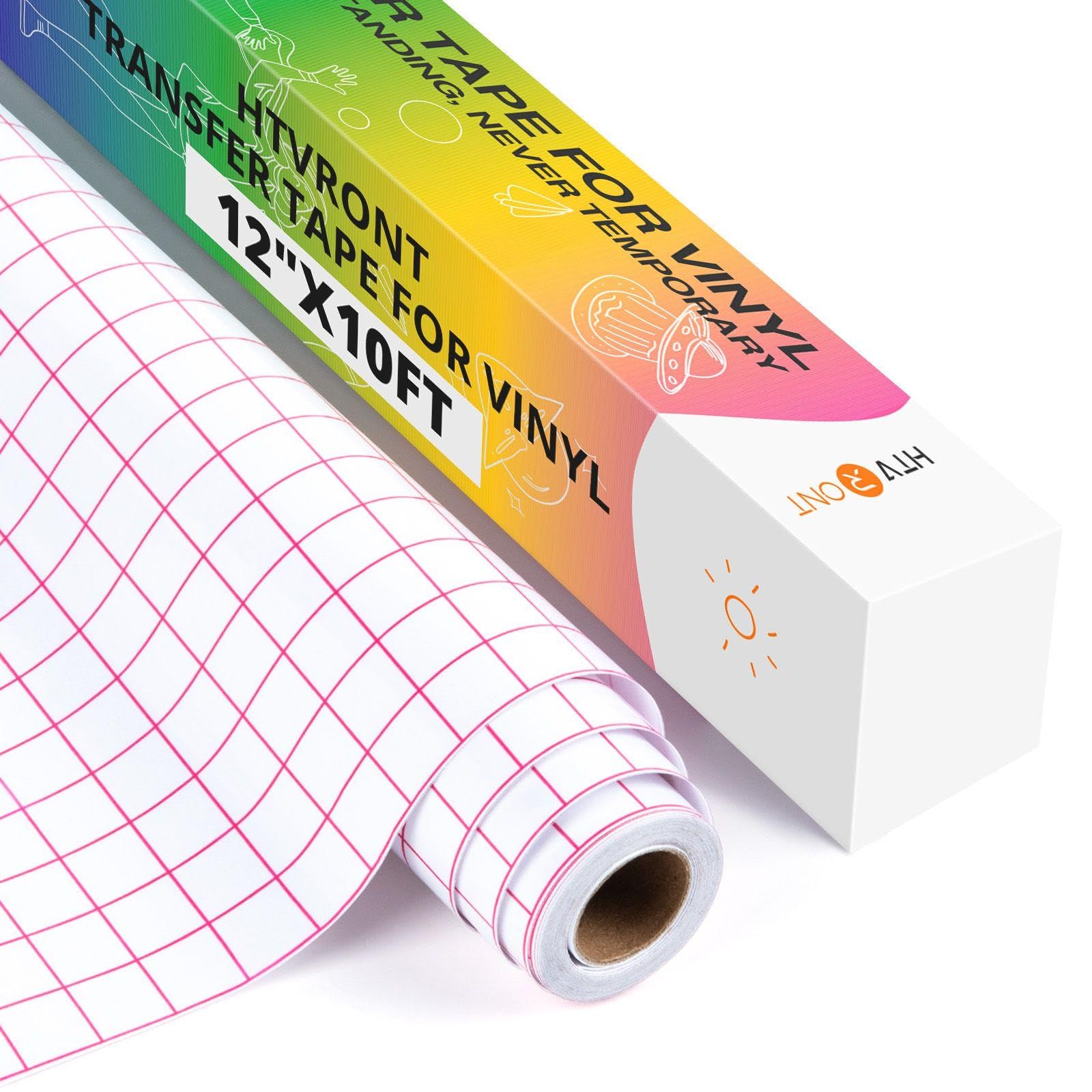 Transfer Tape for Vinyl - 12" x 10 FT w/Red Alignment Grid for Adhesive Vinyl - Medium Tack Vinyl Transfer Tape for Decals Signs Windows Stickers
