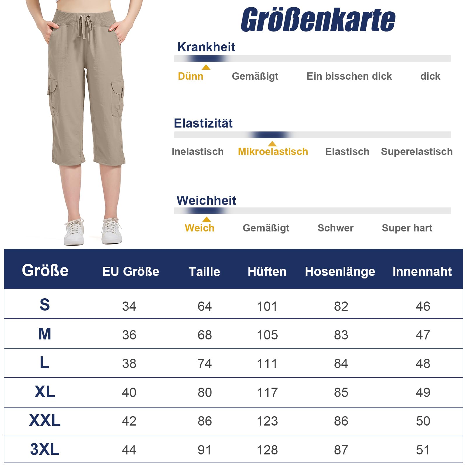 Pantalones para mujer 3/4 de verano para mujer, pantalones capri de verano, pantalones de jogging, pantalones deportivos para viajes y senderismo, con 6 bolsillos