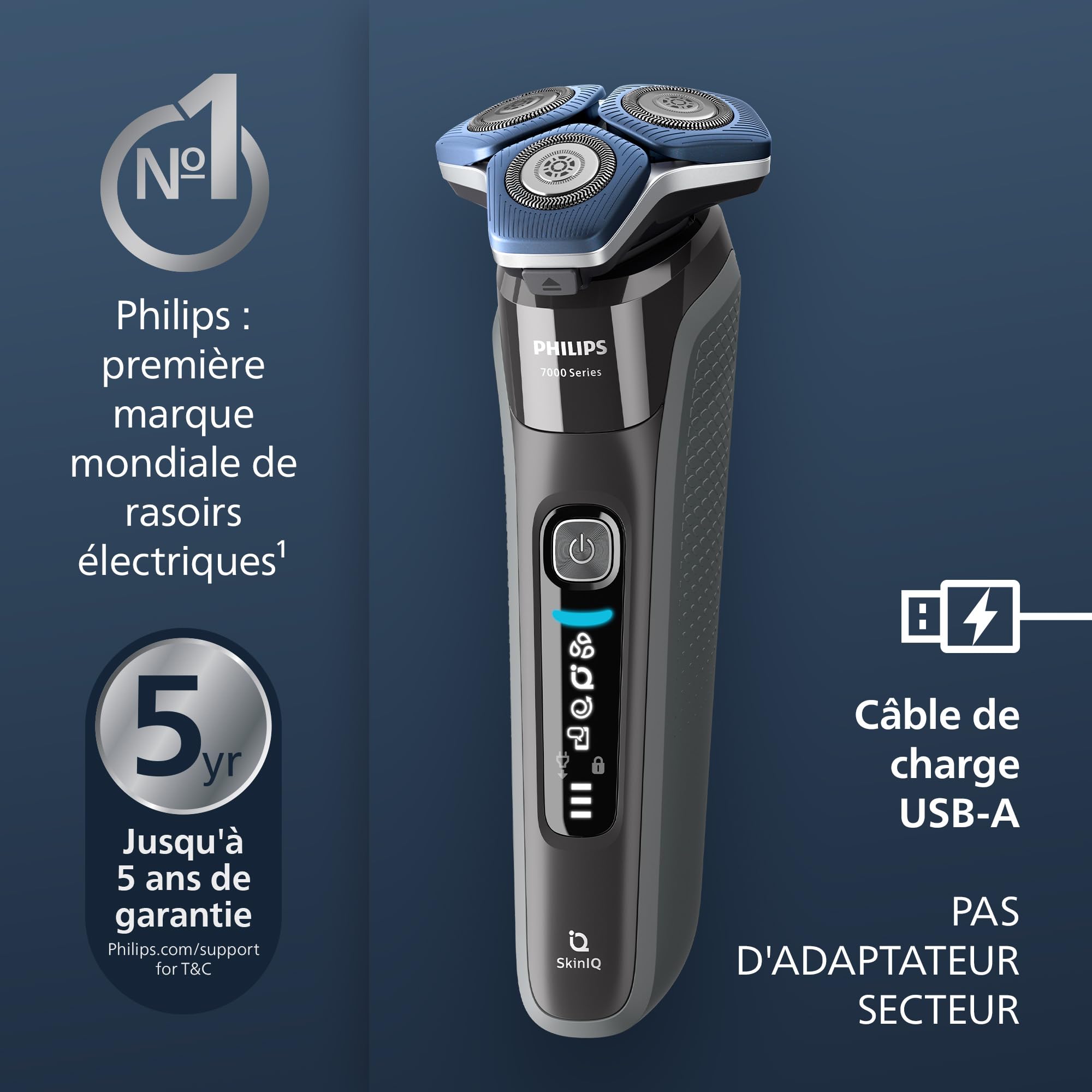 Philips Rasoir électrique Série 7000 pour homme Wet & Dry avec tondeuse rétractable, socle de charge, coffret de voyage et brossette de nettoyage (modèle S7887/35)