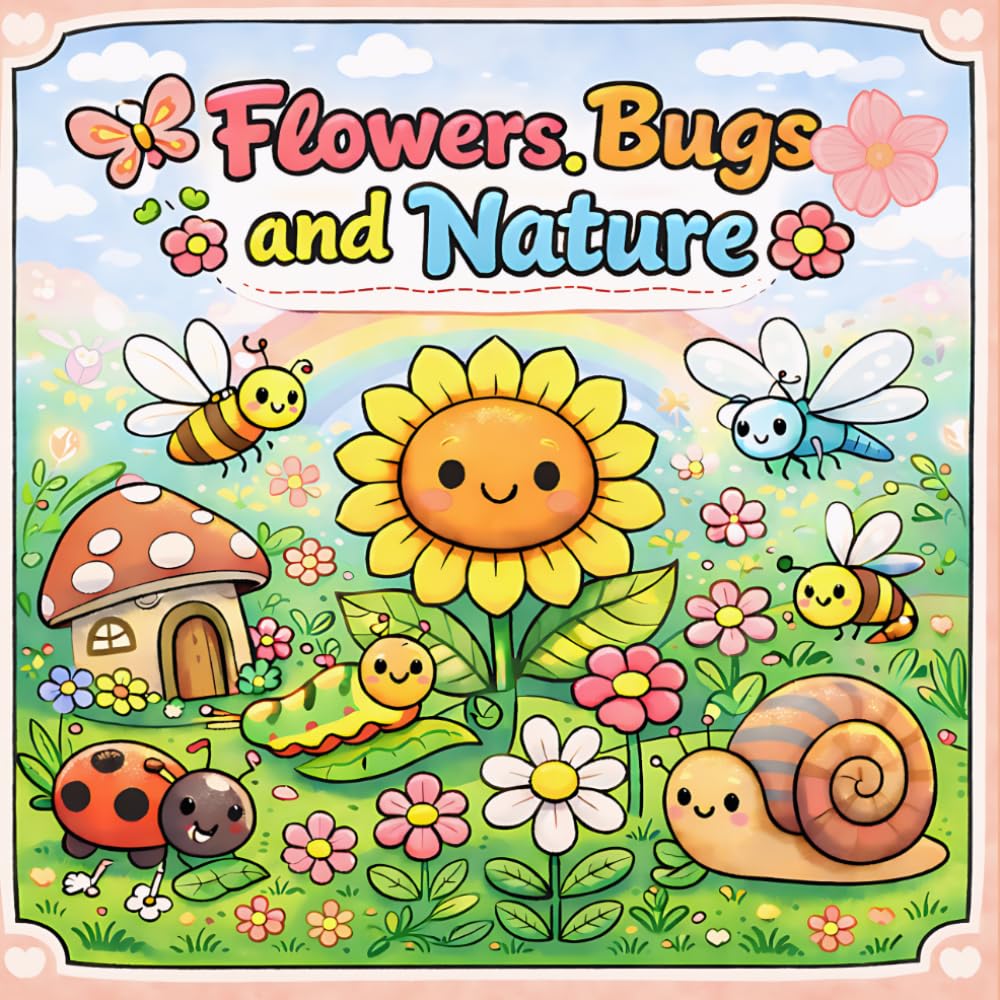 Flowers & Bugs and Nature: Adorable & Calming Coloring Book for Kids 4–8 | Simple, Fun Pages for Little Artists