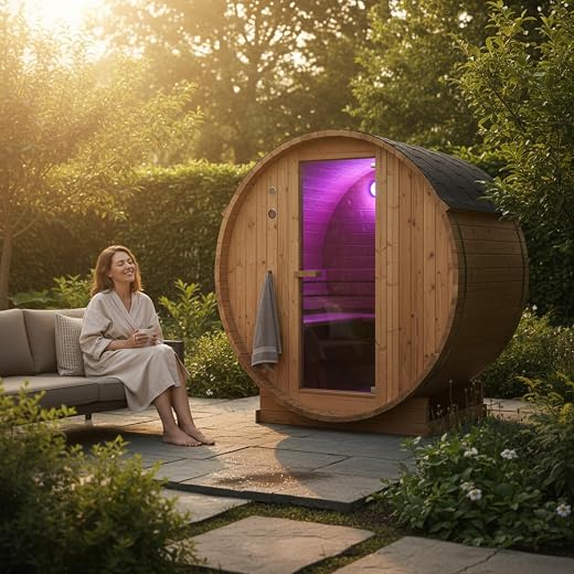 WELCON Saunaass voor 2 personen, vatsauna, outdoor & tuinsauna met 3,6 kW elektrische oven, 230 volt aansluiting