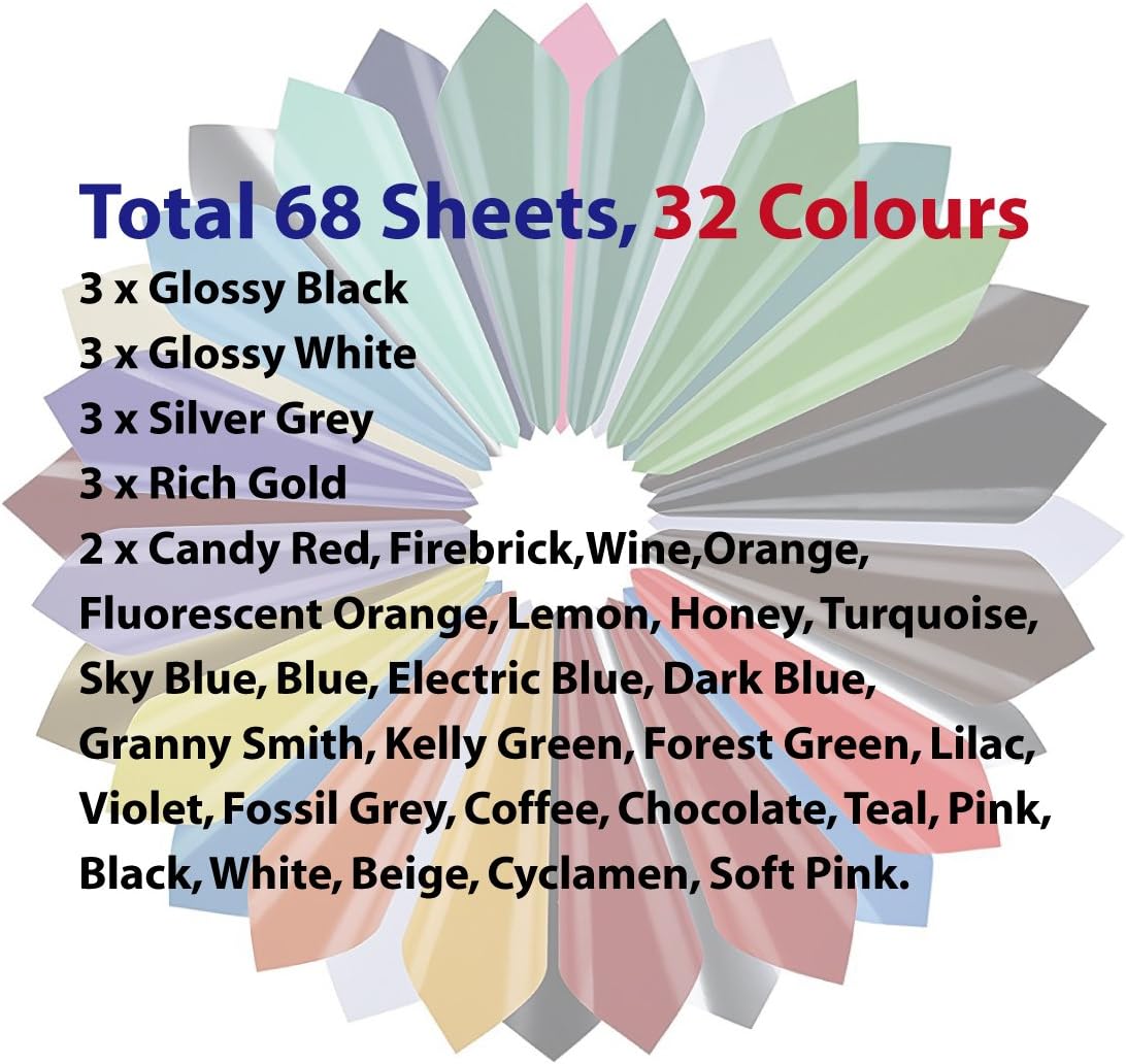68 Pack 12” X 12” Premium Permanent Self Adhesive Vinyl Sheets-Assorted Colors (32 Colour)
