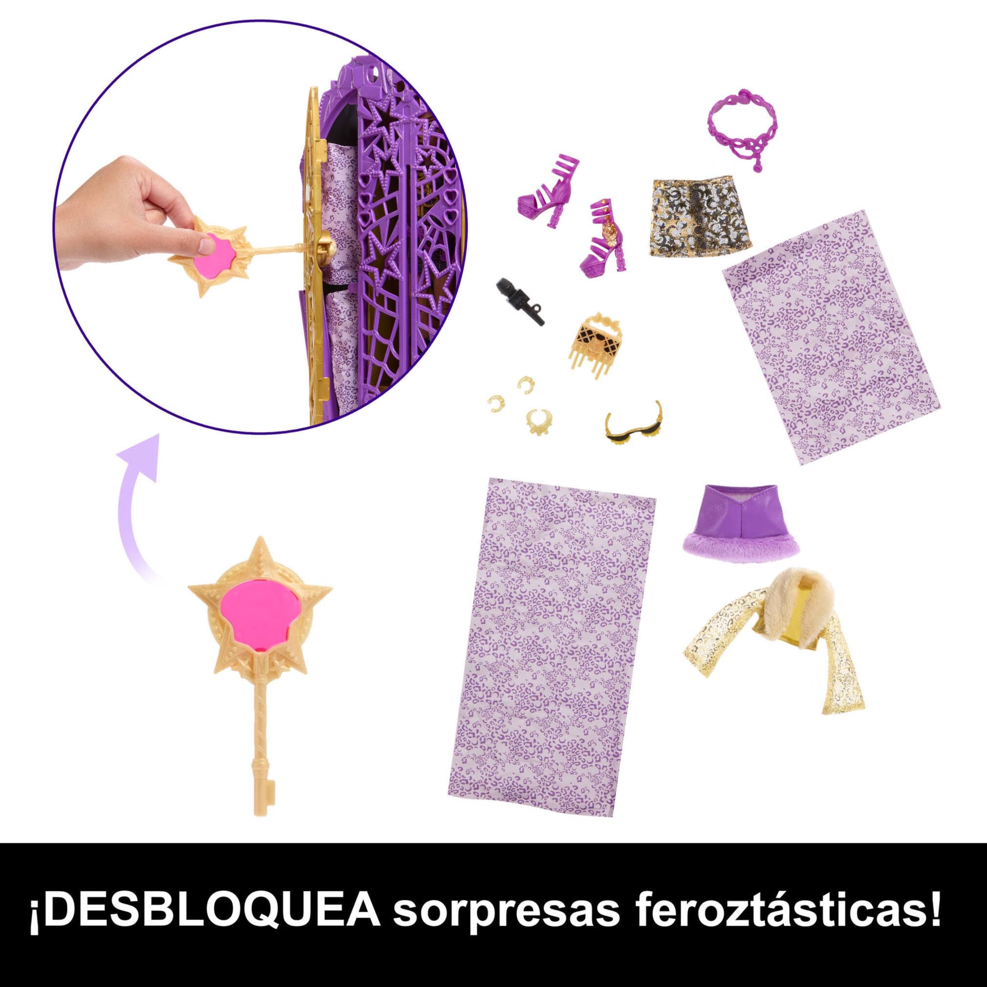 Monster High Skulltimate Secrets Hauntlywood Mysteries Clawdeen Wolf Conjunto de muñeca y accesorios, con armario y más de 19 sorpresas con mucho glamour, incluida ropa de muñeca, JBG80