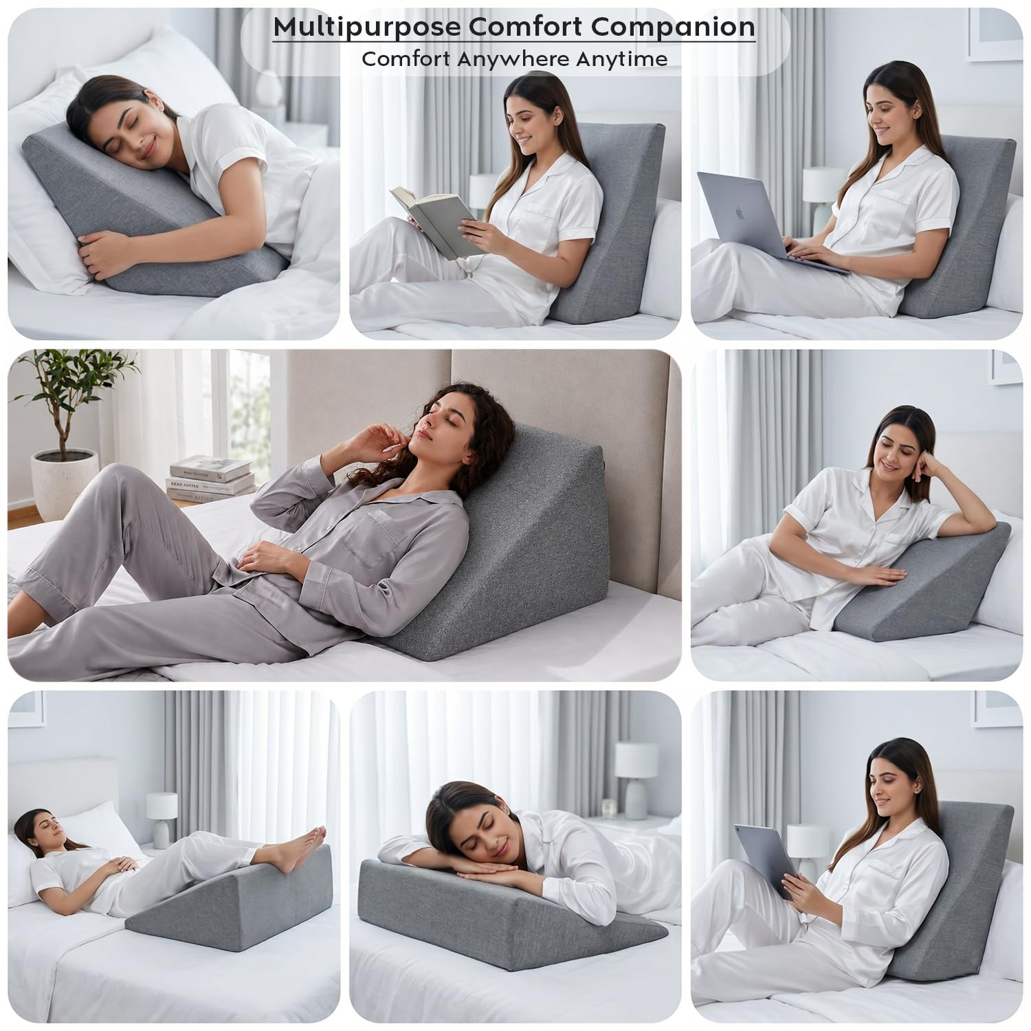 AYKA Wedge Cushion | Orthopedic Wedge Pillow for Bed, Neck Pain, Acid Reflux, Snoring, GERD, Leg Elevation & Pregnancy | High-Resilience Memory Foam | 2 Years Warranty (Grey, 20x19.5x10 Inch) 1