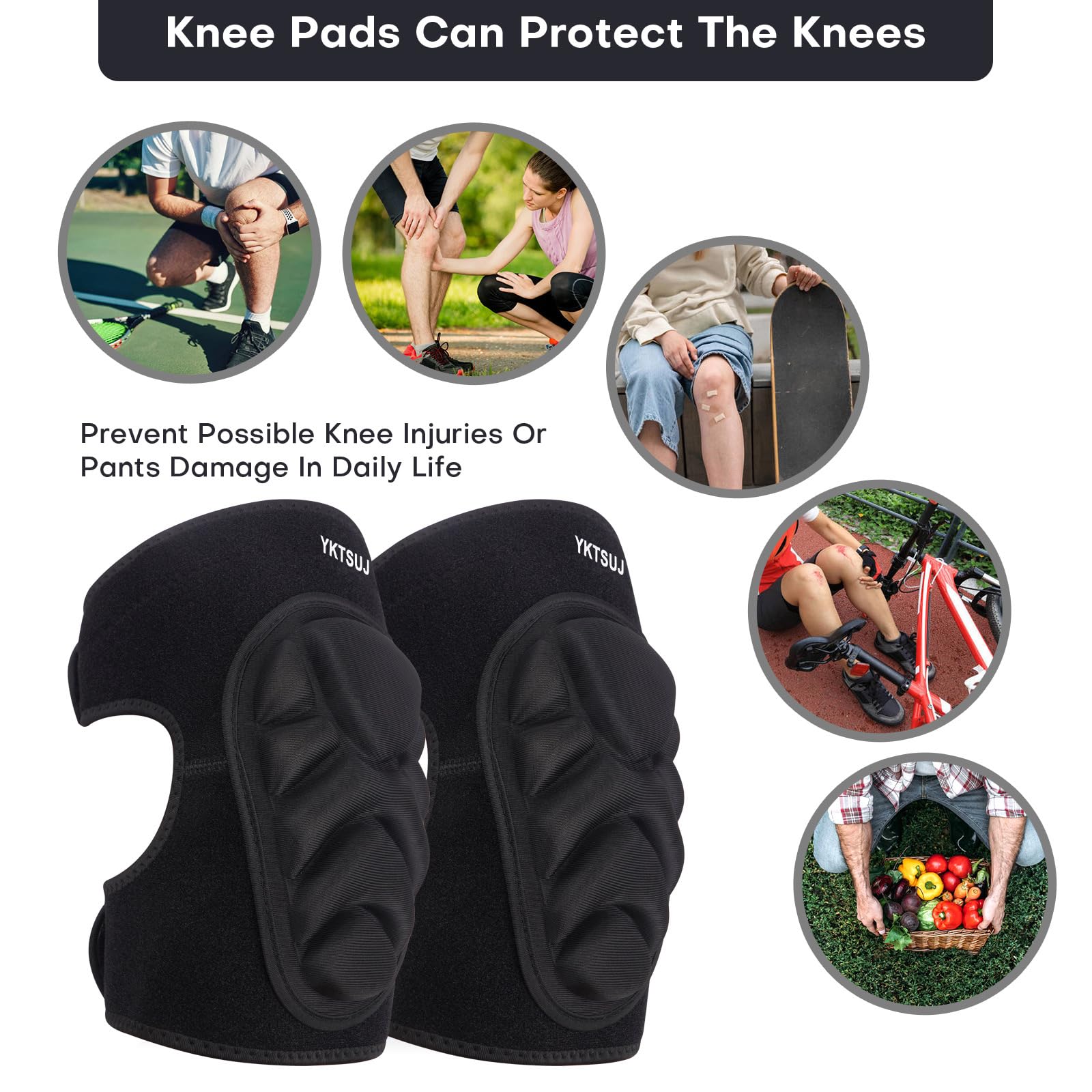 Rodilleras para mujeres y hombres para jardinería, trabajo en casa, limpieza de suelos y alfombras, trabajos de construcción, limpieza de rodilleras con tela de alta elasticidad, color negro,