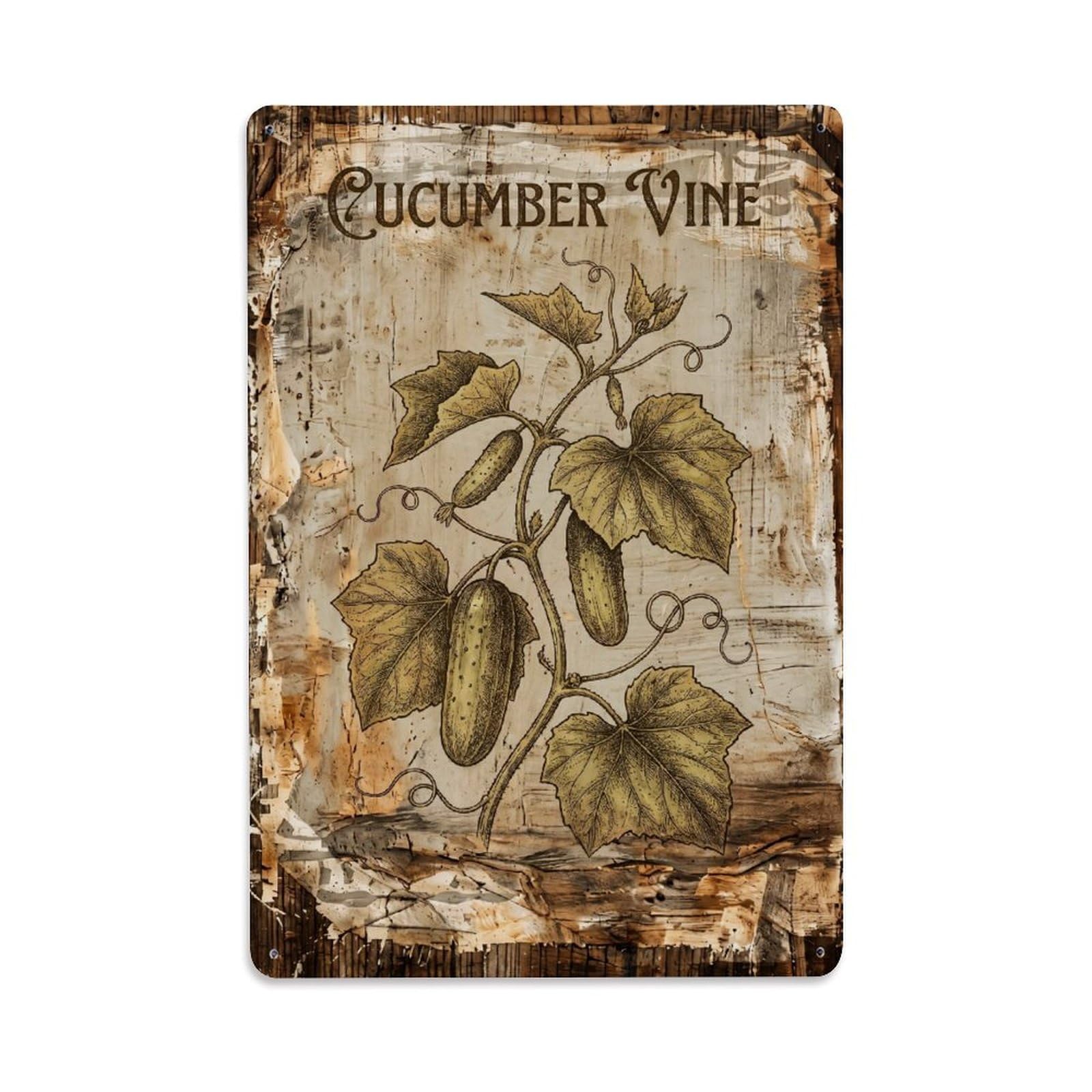 Cucumber Vine Botanical Vintage Metal Tin Sign Plaque Wall Decor for Cafe, Club, Garden Metal Poster 8x12Inch