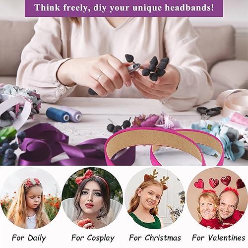 Miniatura 10 de Wecoe Diadema rosa de 1.2 pulgadas de ancho de satén de seda para mujer, antideslizante, a la moda, para el regreso a clases, banda para el cabello