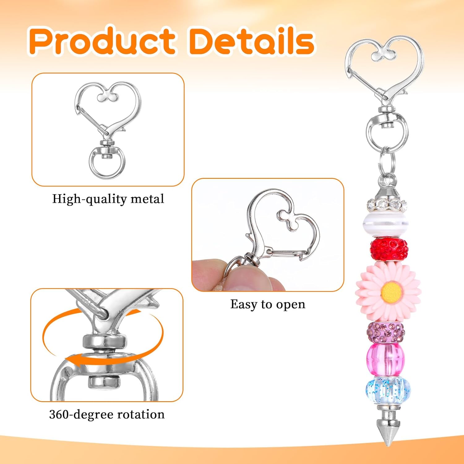 Star Keychain Clasp Heart Keychain Clip, 20Pcs Silver Swivel Lobster Clasp Alloy Spring Snap Clips Swivel Snap Hook Keychains for Handmade Keychains Making DIY Craft - Image 3