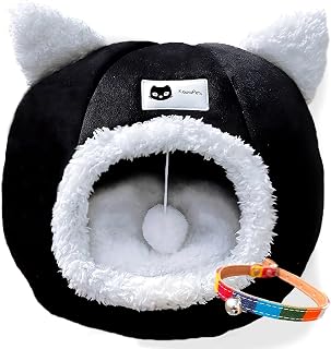 Cuevas para Gatos: Diseños y Tips para Crear un Espacio de Relax para tus Felinos 5 Cama Gato - Casa Gato - Cama Perro Pequeño - Cueva Gato - Caseta Gato con Cojín Acolchado Interior Desmontable, Lavable, Bola Colgante Juguete, con Collar Multicolor de Regalo.