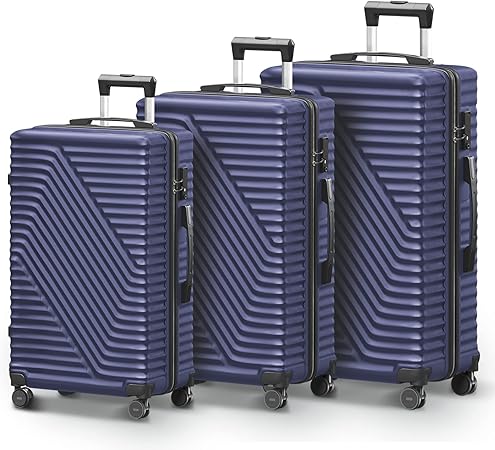review Luggage Sets 3 piece Hard Shell Suitcase with TSA Lock 360 Double Spinner Wheels 20in/24in/28in Blue