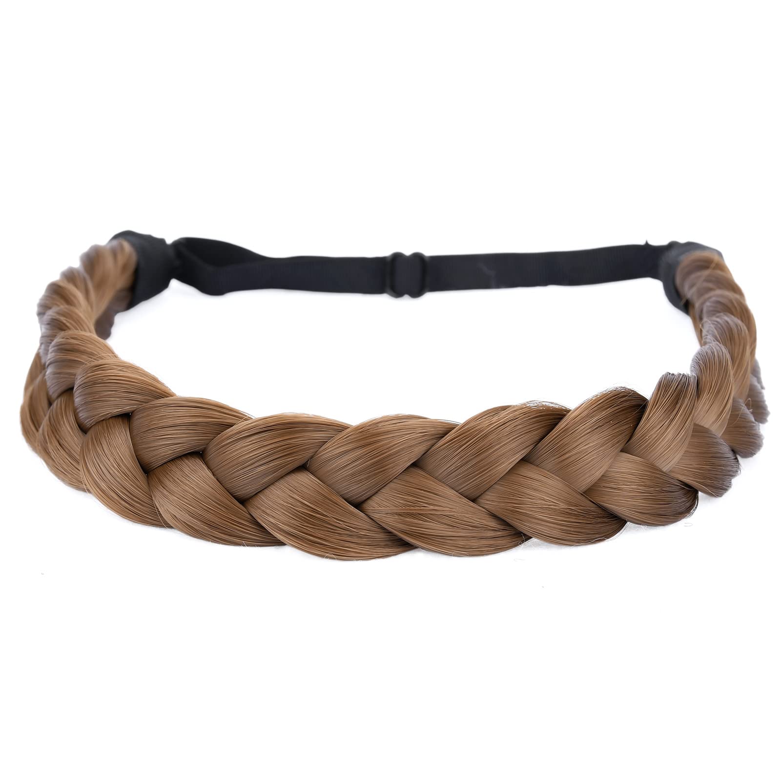 DIGUAN 2 Strands Synthetic Hair Braided Headband Classic Chunky Plaited Braids Elastic Stretch Hairpiece Women Girl Beauty accessory, 54g (Medium Brown)