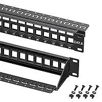 Cable Matters Montagem em rack ou parede 1U 24 portas keystone Patch Panel com gerenciamento de cabos e barra de suporte (painel de patch em branco de 48 cm para macacos keystone/painel keystone)