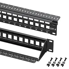 Cable Matters Montagem em rack ou parede 1U 24 portas keystone Patch Panel com gerenciamento de cabos e barra de suporte (painel de patch em branco de 48 cm para macacos keystone/painel keystone)
