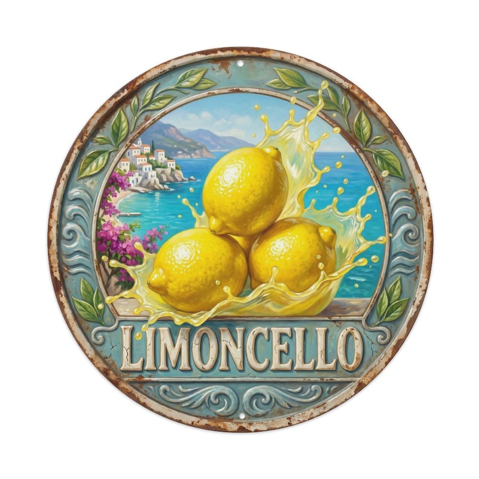 Fresh Limoncello Limoncello Splash Vintage Metal Tin Sign Plaque Wall Decor for Cafe, Club, Garden Round Metal Poster 8x8Inch