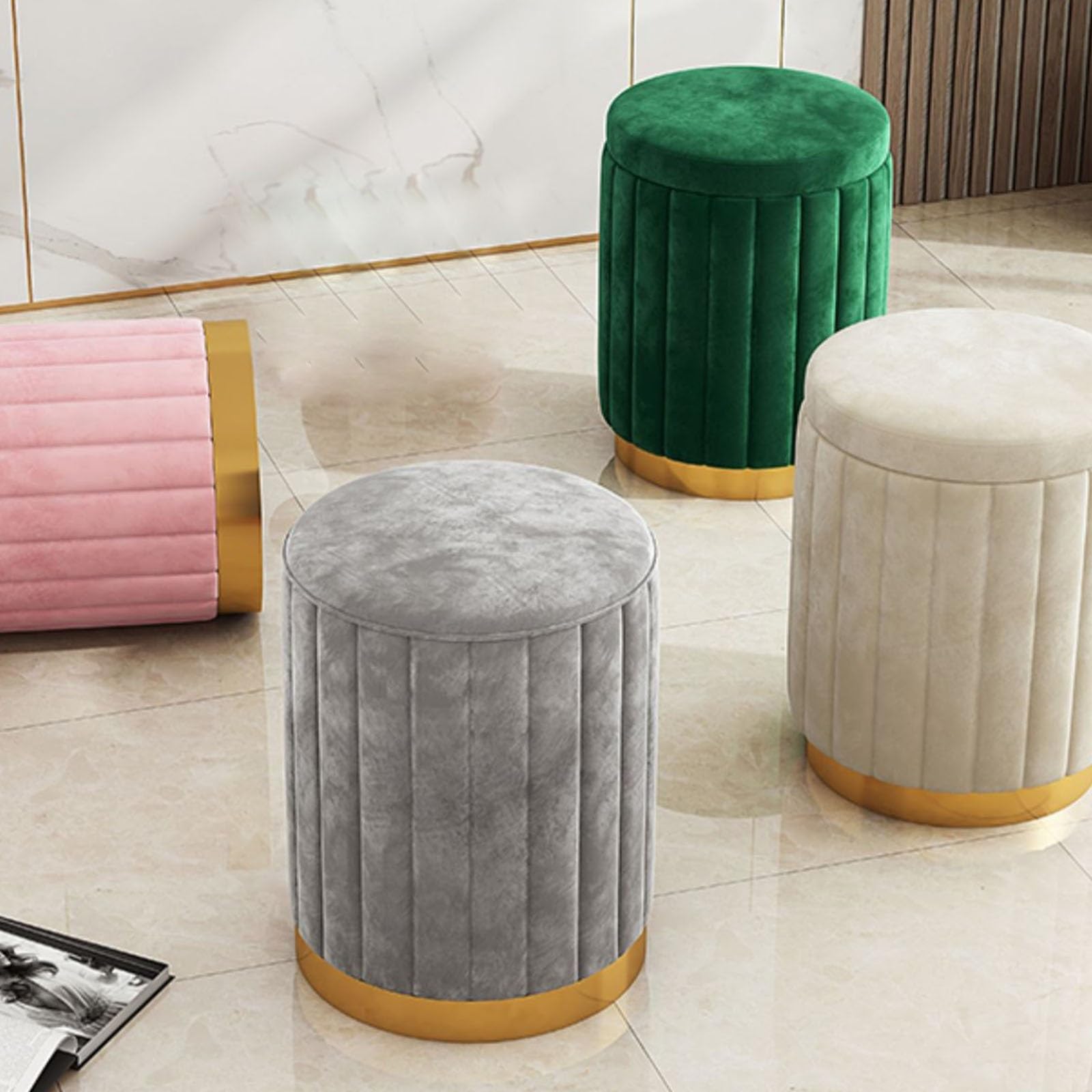 Pouf rotondo in velluto – Seduta versatile con scomparto nascosto per soggiorno, camera da letto, ufficio