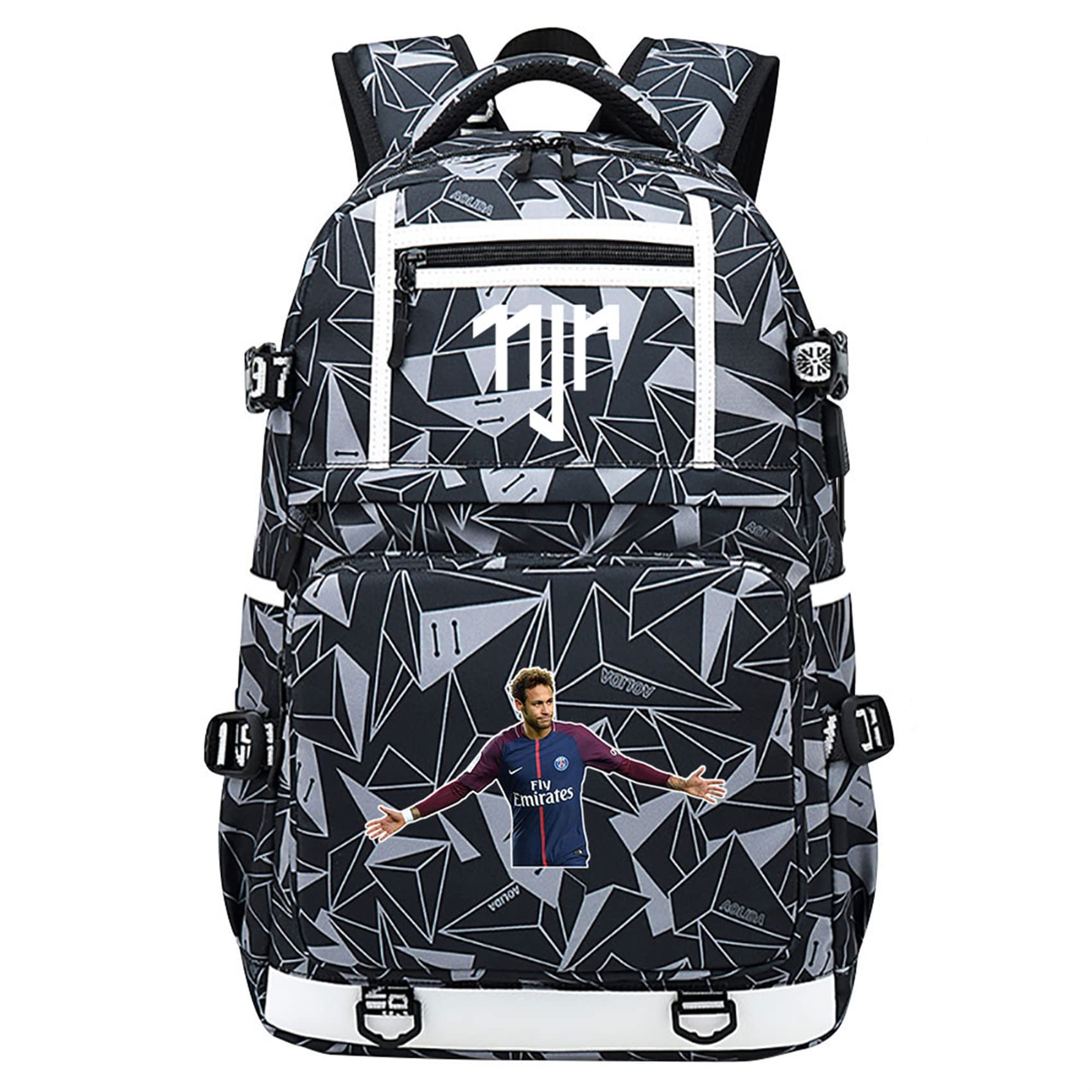 Neymar JR Lightweight Backpack with USB Charging Port,Canvas Bookbag Wearproof Knapsack for Travel