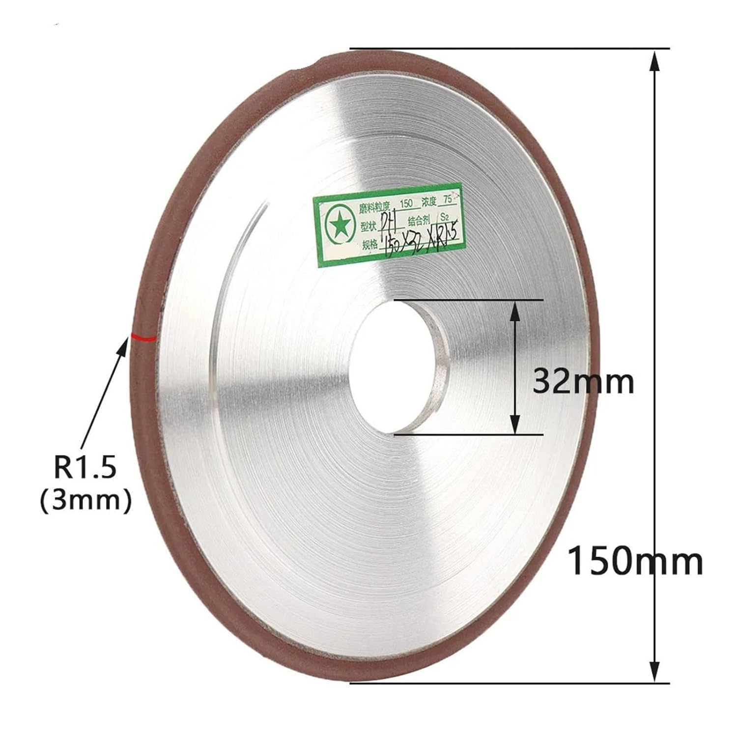 150mm Diamond Grinding Wheel 6" Circular Edge Disc Metal Tungsten Steel Milling Cutter R1 .5 R2 R3 R4 R5(R1.5)