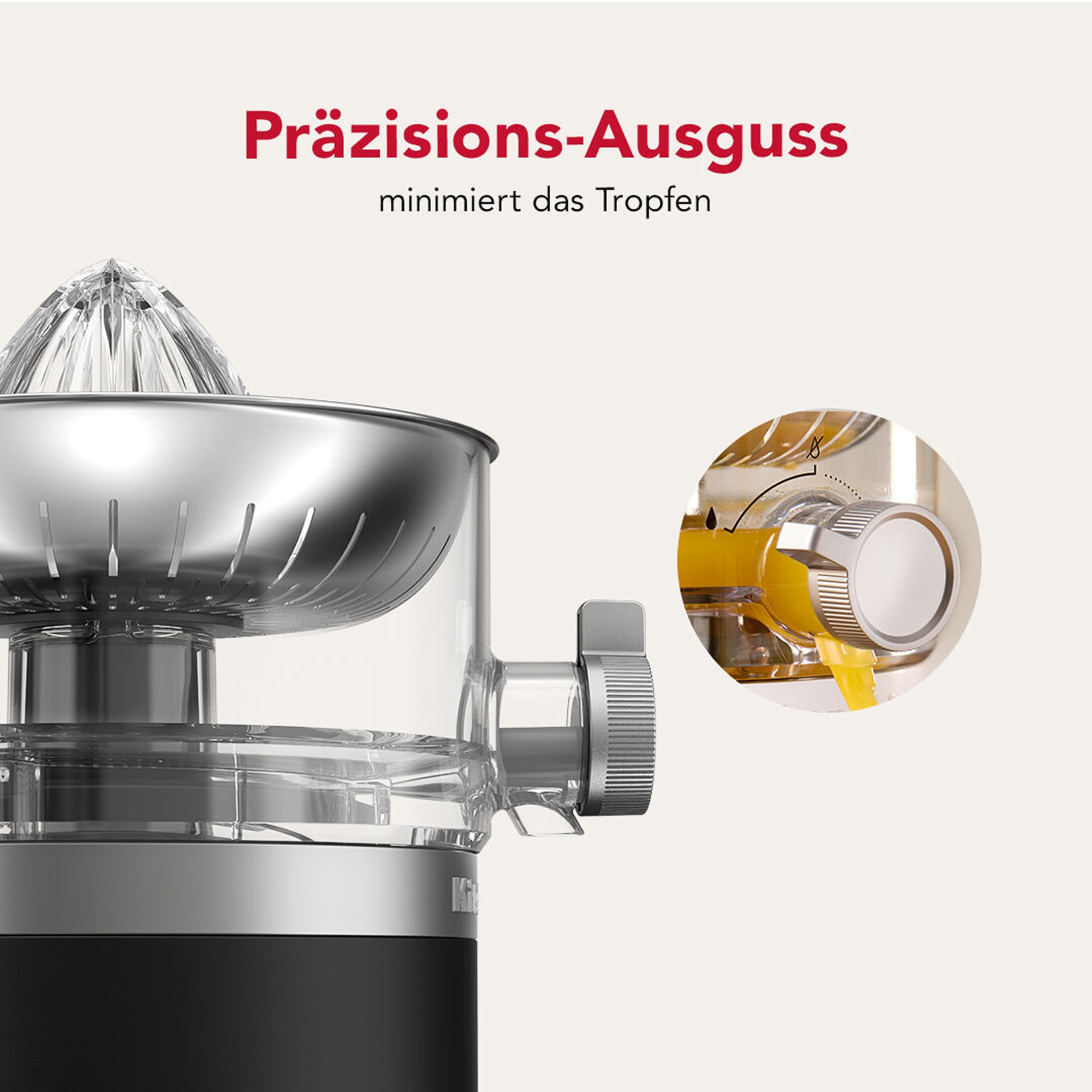 KitchenAid Go Kabellose Zitruspresse, Auto-Umkehrreiber, 473ml BPA-freier Behälter, spülmaschinenfest, für Orangen, Zitronen & Limetten, Akku separat, Mattschwarz