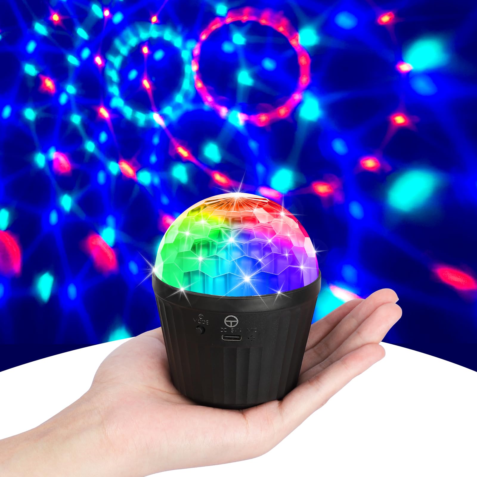 Mini Bola de Discoteca, luces LED para Fiesta con 10 Modos Activados por Música DJ y Efectos de Luz Dinámicos RGB de 3W, con Control Remoto - Luz de Discoteca maquina USB para Fiesta/Halloween