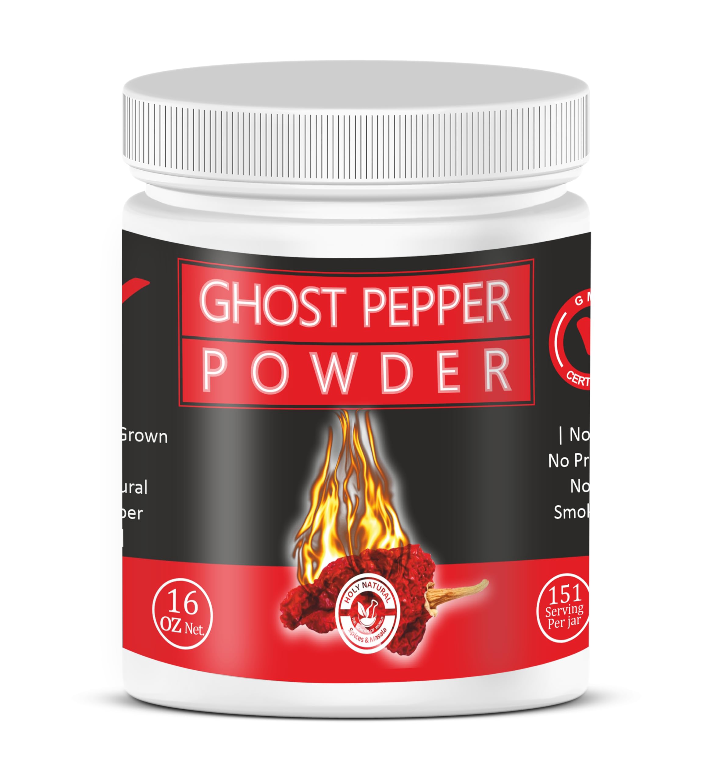 Ghost Pepper Powder (Bhut Jolokia Chili) - 16 oz/454 gm, 100% Pure, Smoked, Hottest & Spicy Chili Powder, Add Unique, Delicious, Complex and Smoky Flavor to Your Favourite Dishes