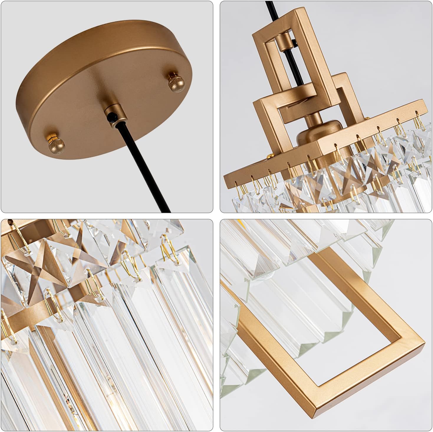 Modern Gold Pendant Light Fixtures for Kitchen Island and Dining Room, Industrial Small Hanging Crystal Chandelier Light Fixture for Bedroom Entryway Living Room Foyer Hallway 3-Pack