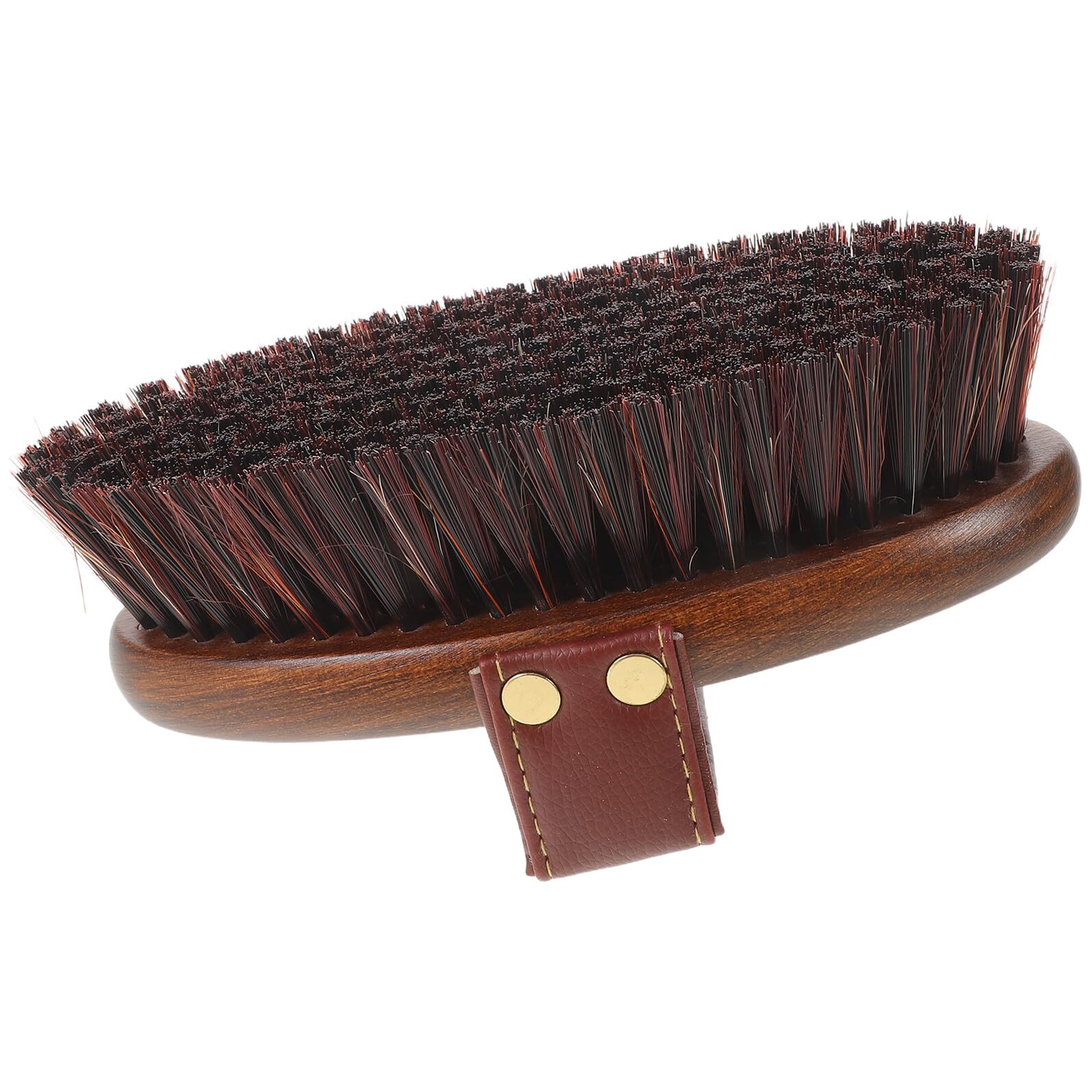 Cepillo Limpiador de Caballos Rígido con Mango Ergonómico de Madera | Forma Oval, Fibras Mixtas y Correa de Pu, Uso Diario y Preparación para Exhibición, Cuidado Equino