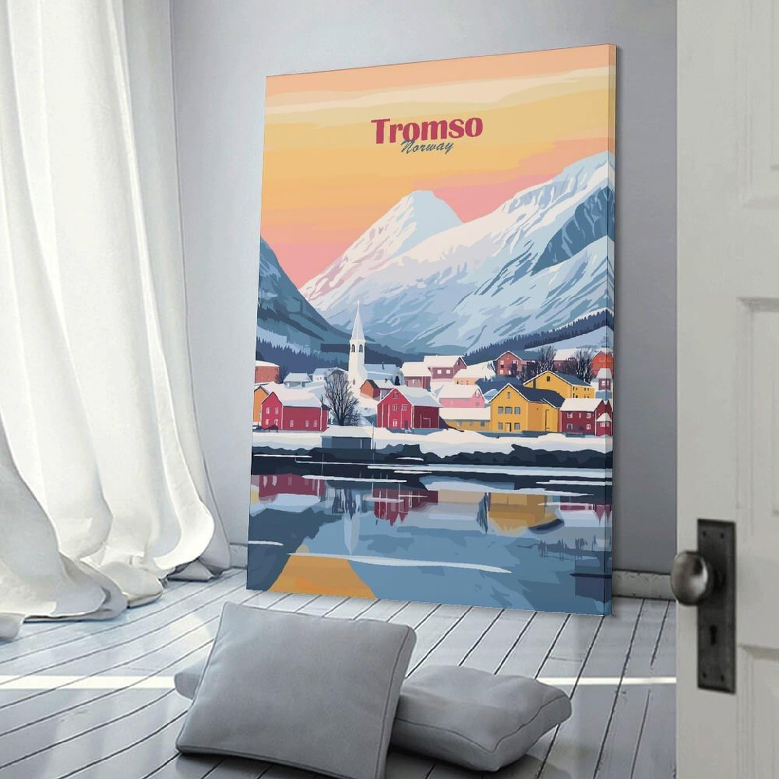 Junmoney Tromso Norway Landscape Wall Art Print, 24x36inch(60x90cm), for Bedroom Decor, Cosy Corners Or Studios, Canvas Wall Decor for Personal Spaces