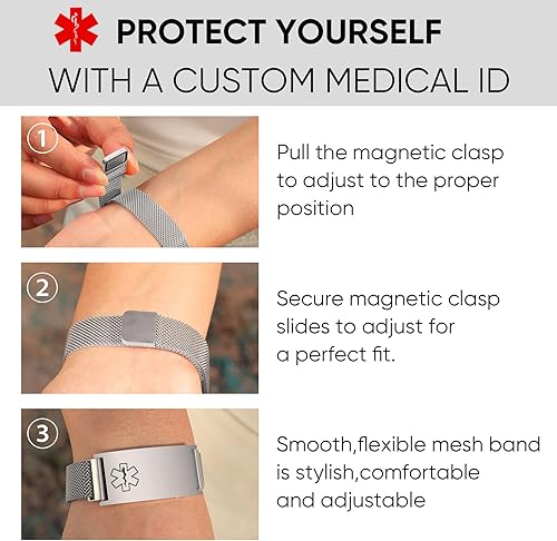 Miniatura 2 de Pulseras médicas personalizadas para mujeres y hombres pulsera de emergencia personalizada de identificación médica grabada, ajustable, elegante,