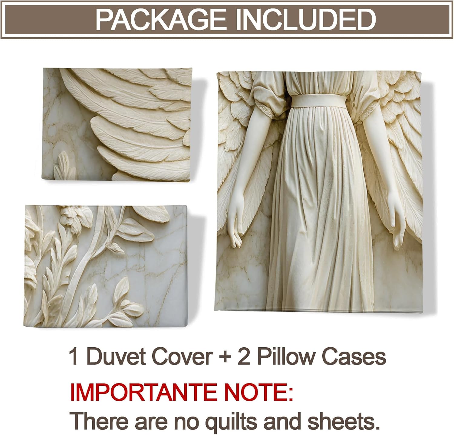 Angel Relief Duvet Cover Set King Bedding Sets Holy Angel Bedding Relief Sculpture Comforter Cover,for Kids Boy Women Teen Girl, Bedroom Decor 3 Piece