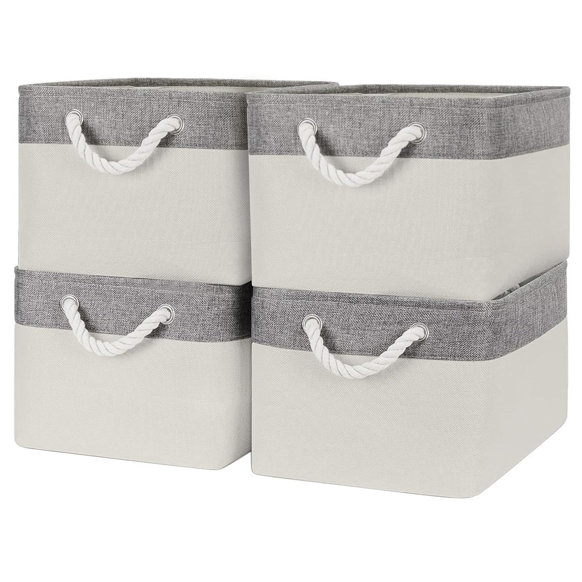 Sacyic Organization and Storage Basket for Organizing - Large 4 Pack 16x12x8 inch Fabric Storage Cube Collapsible Baskets for Shelves, Storage Bins for Cloth Toy Books (Grey & White)
