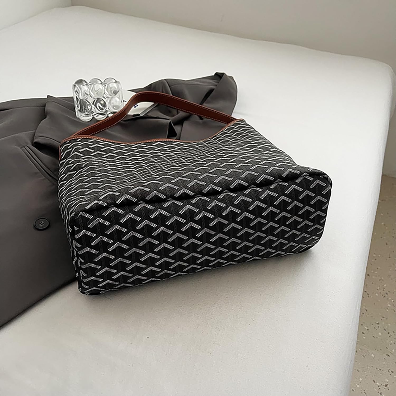 women's shoulder handbags Elegant Hobo Bag Large Purse Geometric pattern Tote Bag Brown color blocking Plaid handbag - Image 11