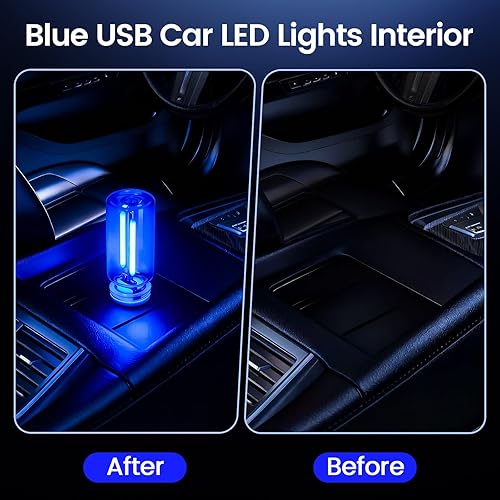 Miniatura 2 de Kairiyard 2 luces azules USB para interior del automóvil, control táctil, brillo ajustable, enchufable, botella de vidrio retro, luces nocturnas LED