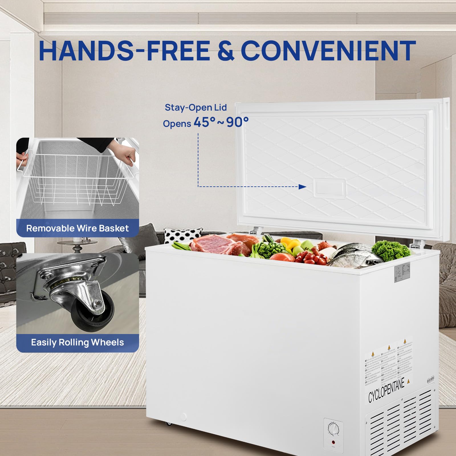 Smad Chest Deep Freezer 14 Cu Ft, Large Chest Freezer with 7 Level Adjustable Temperature,Compact Freestanding Top-opening Deep Freezer with Removable Storage Basket, Wheels, White on Fridge.com