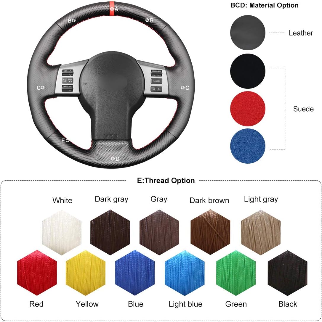 MEWANT Hand Sewing Car Steering Wheel Covers Carbon Fiber and Genuine Leather Wrap for Infiniti FX FX35 FX45 2003-2008 for Nissan 350Z 2003-2009