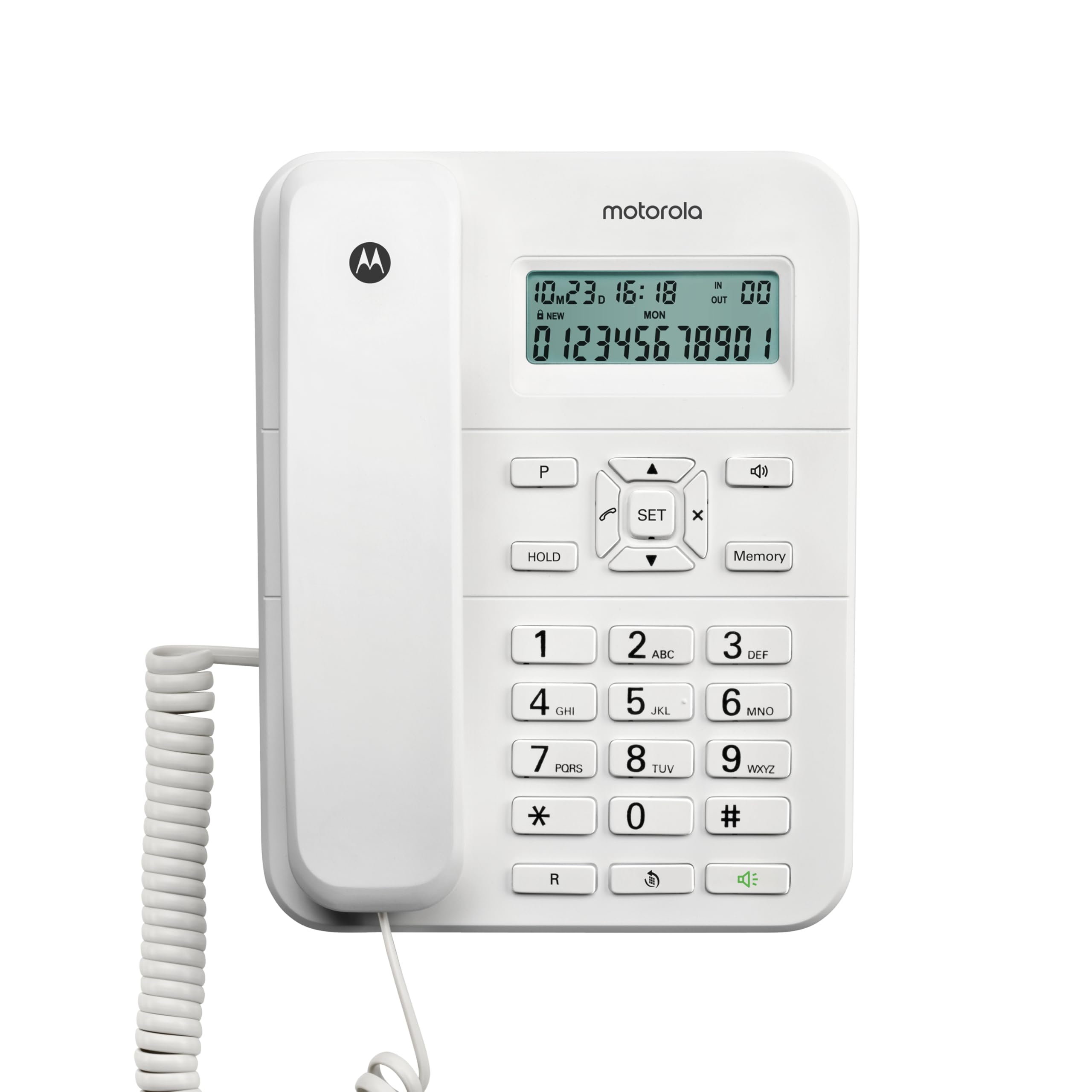Motorola Voice - CT202 Teléfono con Cable, 10 Teclas de Memoria, Altavoz Manos Libres, Música de Espera, Identificación de Llamadas, Rellamada al Último Número - Color Blanco - 1