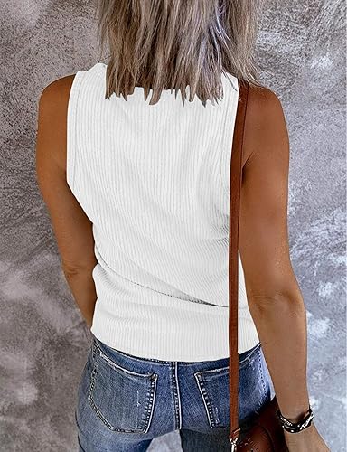 Miniatura 2 de MEROKEETY Blusas sin mangas de verano 2026 para mujer, cuello en V acanalado, elegantes casuales estilo Henley con botones, camisetas holgadas tipo