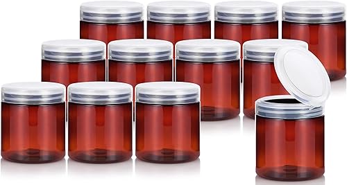 JUVITUS Tarro de plástico ámbar de 8 onzas 8.5fl oz PET (sin BPA) con tapa superior abatible natural transparente (paquete de 12)
