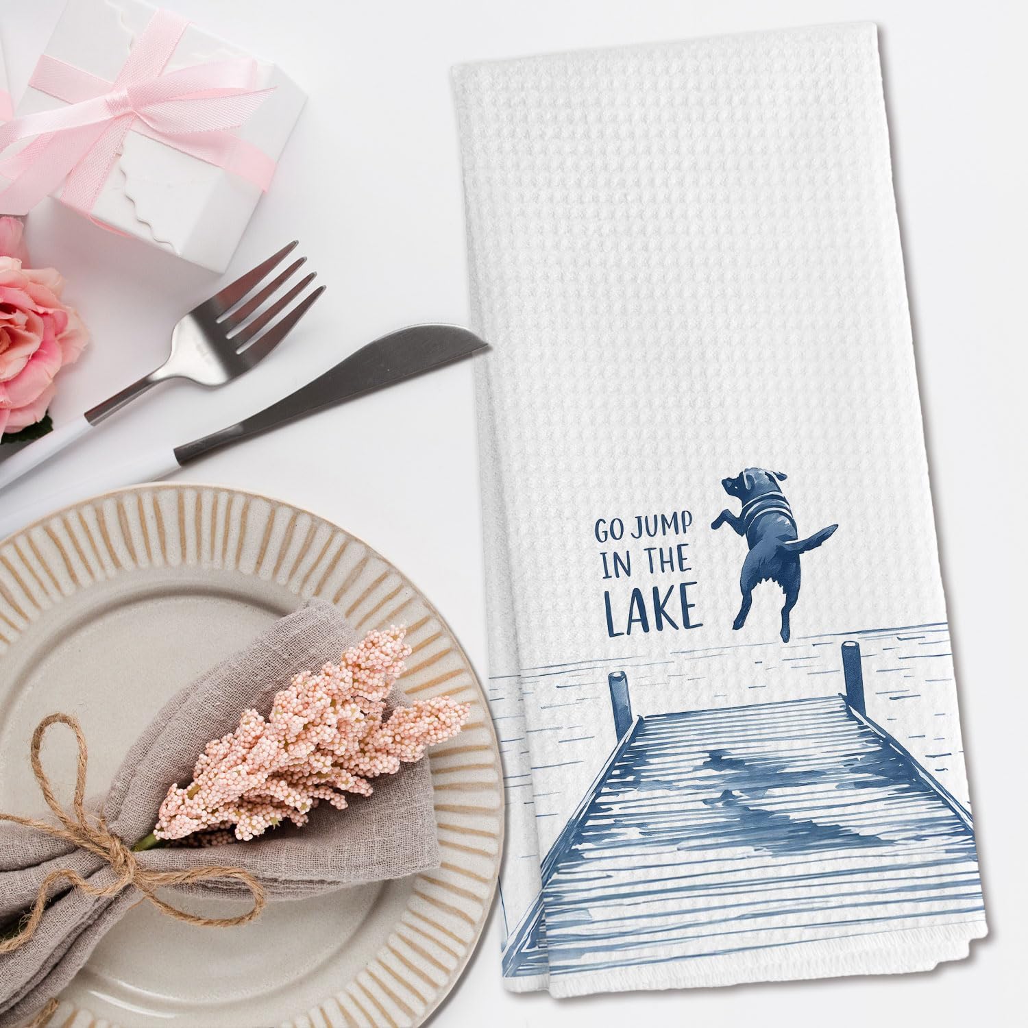 Lake House Kitchen Towels, Gifts for Lake Lovers Decorative Hand Towels for Bathroom, Funny Lakeside Dog Coastal Beach Dish Tea Towels for Kitchen Decor, 16x24 Inch - Image 2