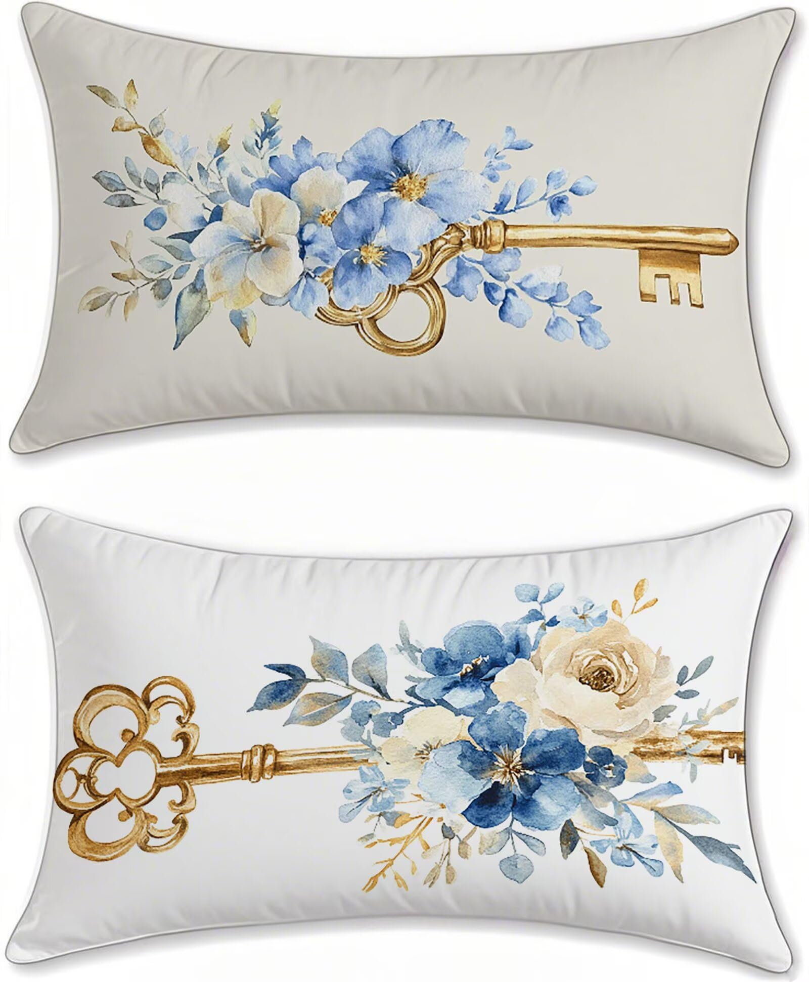 Federe Cuscini Divano 60x120cm Copri Cuscini per Divano Letto Decorativi Bianco Lino Set di 2 Cuscino Esterno Impermeabili Rettangolari Grandi Fiore con Zip Nascosta per Arredo Camera Esterno u-1359