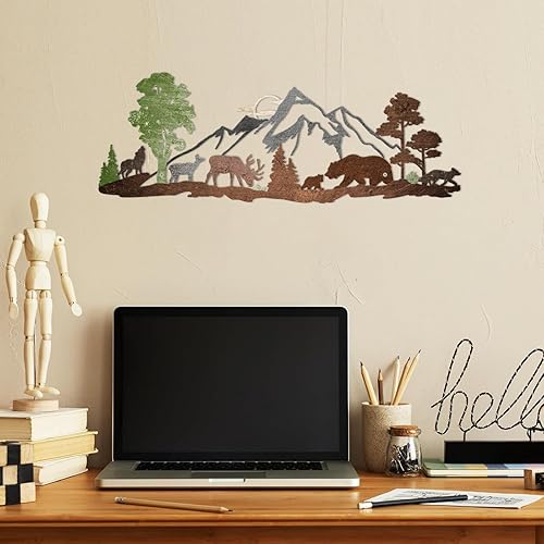 Vista 51 de ESTART Decoración de pared de metal de bosque de montaña, oso de ciervo, arte de pared de metal, decoración de caza de animales rústicos para sala