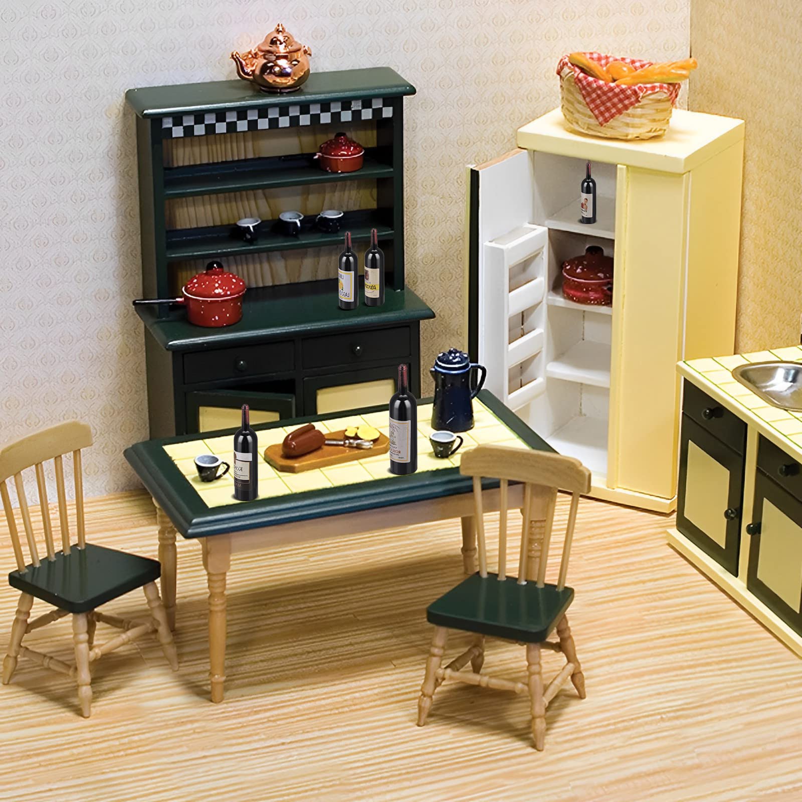 cobee Domek dla lalek mini butelki do wina, 10 sztuk miniaturowych butelek wina wystrój domu dla lalek 1:12 mini butelki na napoje model domek dla lalek akcesoria kuchenne