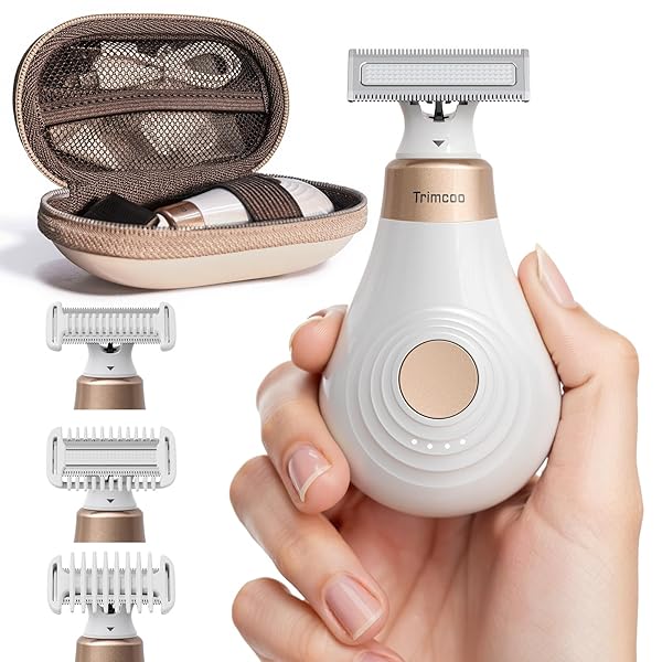 Trimcoo Mini Bikini Trimmer for Women - Intimate Pubic Hair Removal, Electric Body Groomer, Small Portable Wet/Dry Shaver, Magnetic Blade, USB-C Rechargeable with Travel Case, Easy to Clean (White)