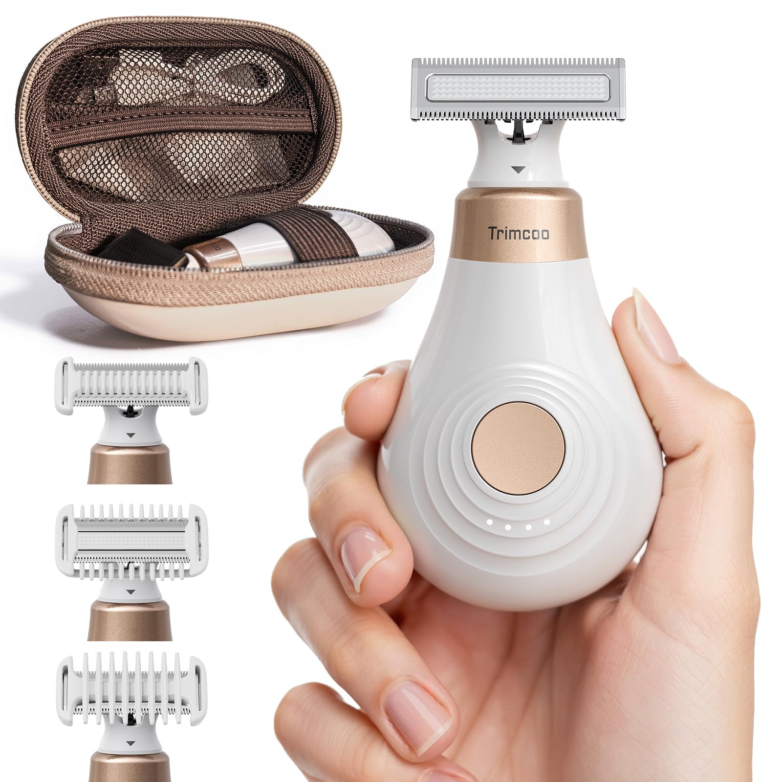 Trimcoo New Intimate Electric Trimmer for Women, [Small But Powerful] Designed for Pubic Hair Grooming, Bikini Line Removal, Wet/Dry Shaver On-The-Go, USB-C Rechargeable Razor with Travel Case, White