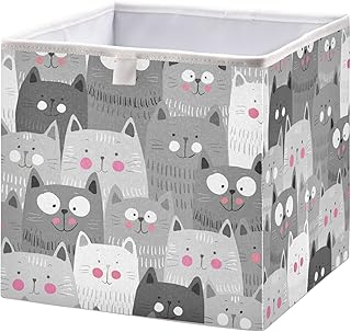 visesunny Rectangular Shelf Basket Cat Animal Clothing Storage Bins Closet Bin with Handles Foldable Rectangle Storage Baskets Fabric Containers Boxes for Clothes,Books,Toys,Shelves,Gifts