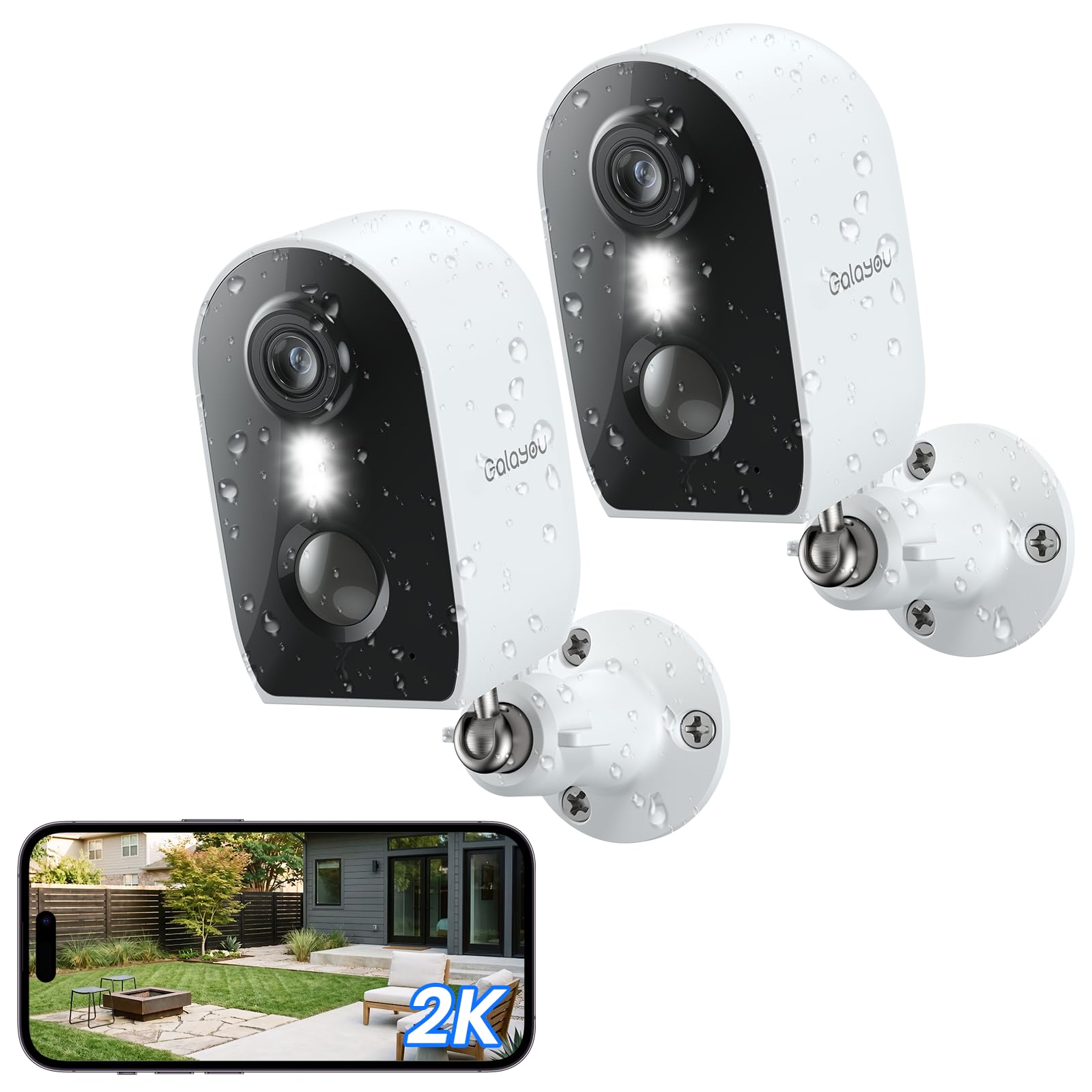GALAYOU 2K Überwachungskamera Aussen Akku - WLAN Kamera Überwachung Aussen akku, Aussenkamera WLAN Kabellos, 2.4G, PIR Bewegungserkennung, 2-Wege Audio, Farbnachtsicht, Einfache Setup, IP65 R2-2P