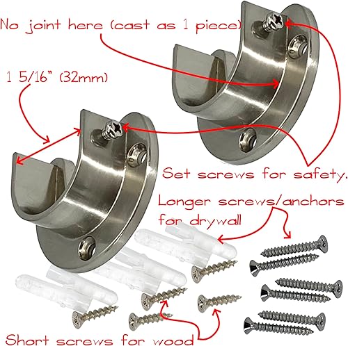 Miniatura 3 de Barra redonda resistente para armario de 72 pulgadas de diámetro, 1.260 in de diámetro, poste de ropa de níquel satinado, paquete de 2