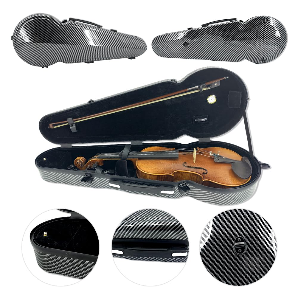 Custodia per Viola da 16 Pollici, Rigida in Fibra di Carbonio, Resistente, Design del Manico Portatile, colofonia e Accessori posizionabili, Due Porta archetti (Marrone) (Marrone)