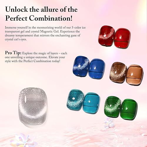 Miniatura 4 de Juego de esmaltes de uñas de gel de ojo de gato con barra magnética rectangular fuerte, 2 unidades de 0.5 onzas líquidas de gel magnético para